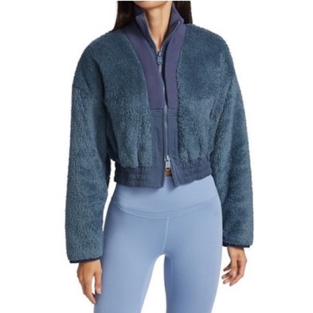 NEW Free People Movement Gear Up Fleece Sherpa Jacket Zip Front Large Blue - Picture 2 of 10